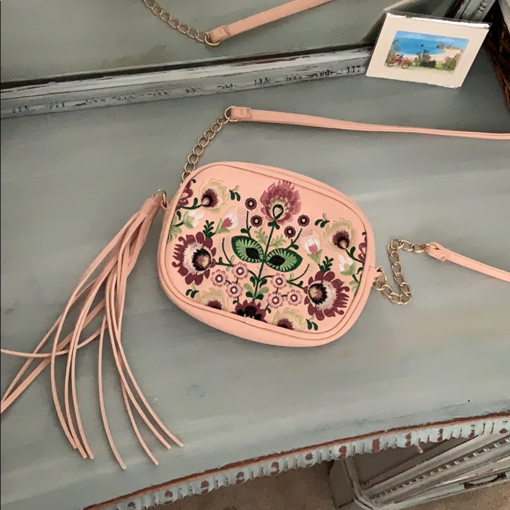 Boho style light pink crossbody bag